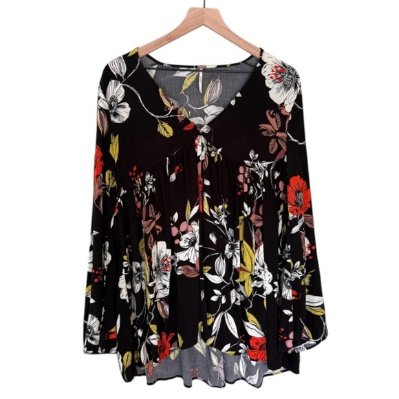 Free People Bella Floral Tunic Top Mini Dress Black Yellow Red White Size Small - Picture 4 of 11